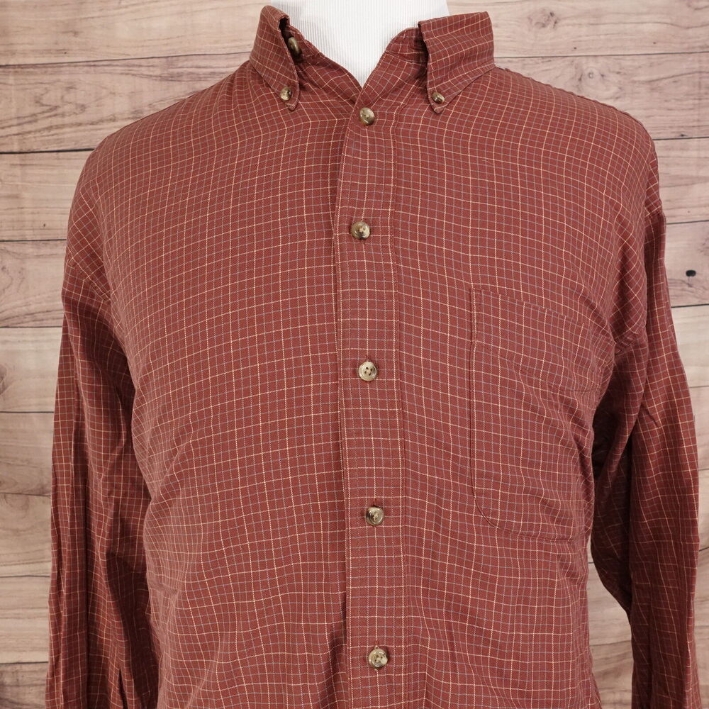 ROUNDTREE &‎ YORKE 40s TWILL CHECK LONG SLEEVE BUTTON DOWN SHIRT MENS SIZE XL